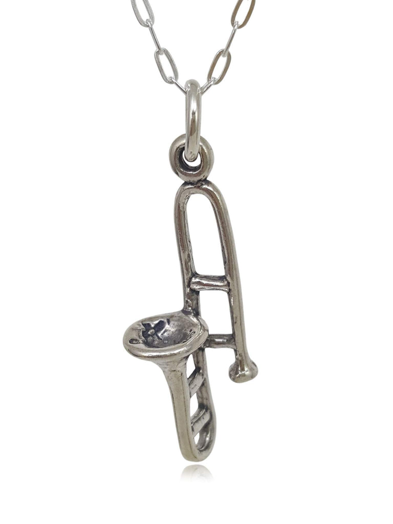 EnCharmed Sterling Silver Trombone Musical Instrument 3D Charm Necklace, 18"