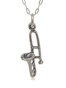 EnCharmed Sterling Silver Trombone Musical Instrument 3D Charm Necklace, 18"