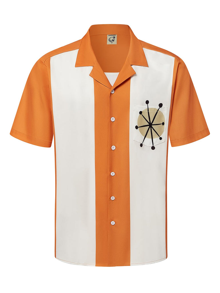 Hardaddy Men's Camp Collar Retro Vintage Bowling Button Down Shirt with Pocket Casual Short Sleeve Beach Shirts Summer Relaxed Fit Orange Bowling M
