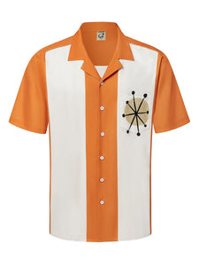 Hardaddy Men's Camp Collar Retro Vintage Bowling Button Down Shirt with Pocket Casual Short Sleeve Beach Shirts Summer Relaxed Fit Orange Bowling M
