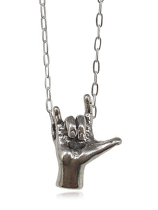 EnCharmed Sterling Silver Sign Language ASL I Love You 3D Charm Necklace, 18"