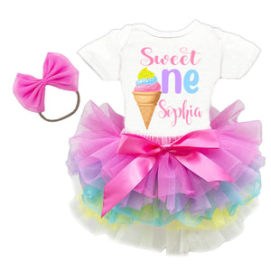 Ice Cream Sweet One Birthday Outfit Girl Pink Tutu Skirt and Sweet One Shirt 1st Birthday Shirt with Baby Girl Headband 3pcs Baby Ice Cream Romper Toddler Dress One Outfit Girl Birthday 1st 2nd 3rd