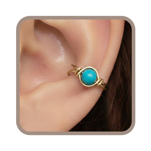 14k Gold Filled Turquoise Clip On Ear Cuff, Non Piercing Dainty Huggie Gemstone Earring, December Birthstone