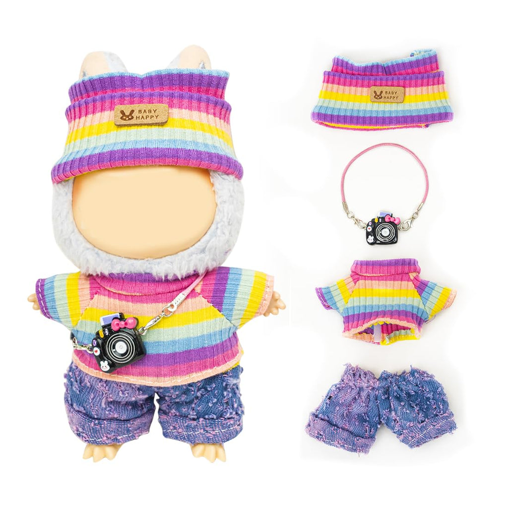 Clothes for Lububu 17cm Dolls(NO Doll) for Lububu Doll Outfits with Accessories Suit for Lububu Cute Stylish Dress Up Set Valentine's Day Gifts Purple Pants