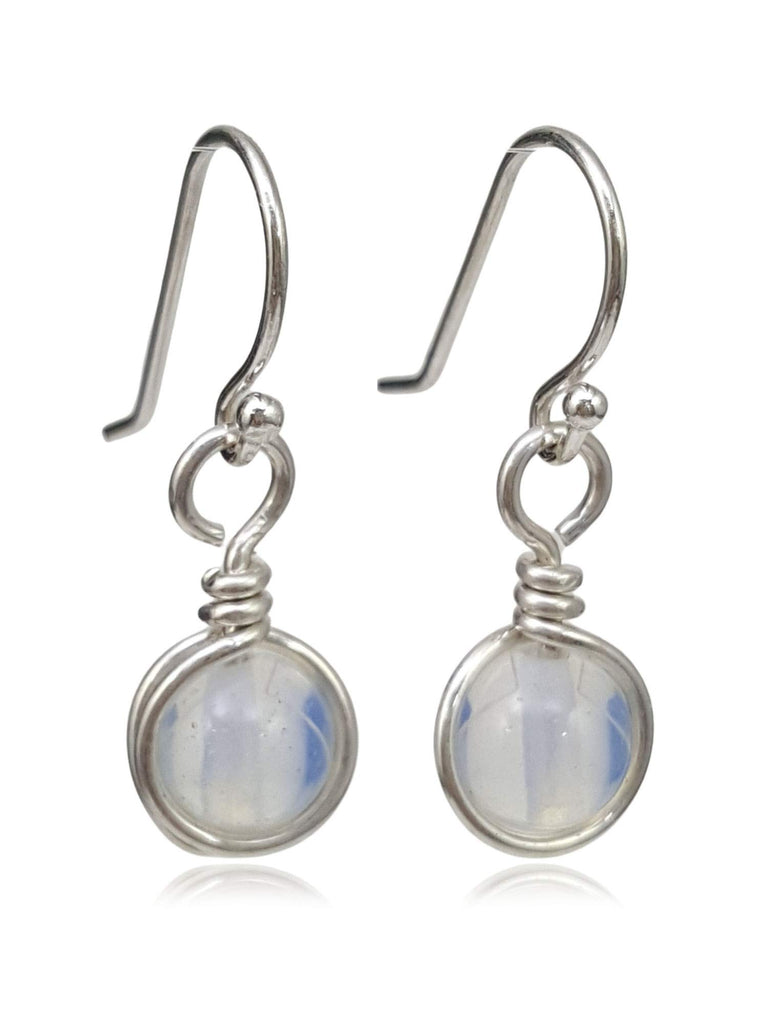 Sterling Silver Opalite Drop Earrings, Handmade Iridescent Glass Dangle Jewelry