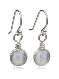 Sterling Silver Opalite Drop Earrings, Handmade Iridescent Glass Dangle Jewelry