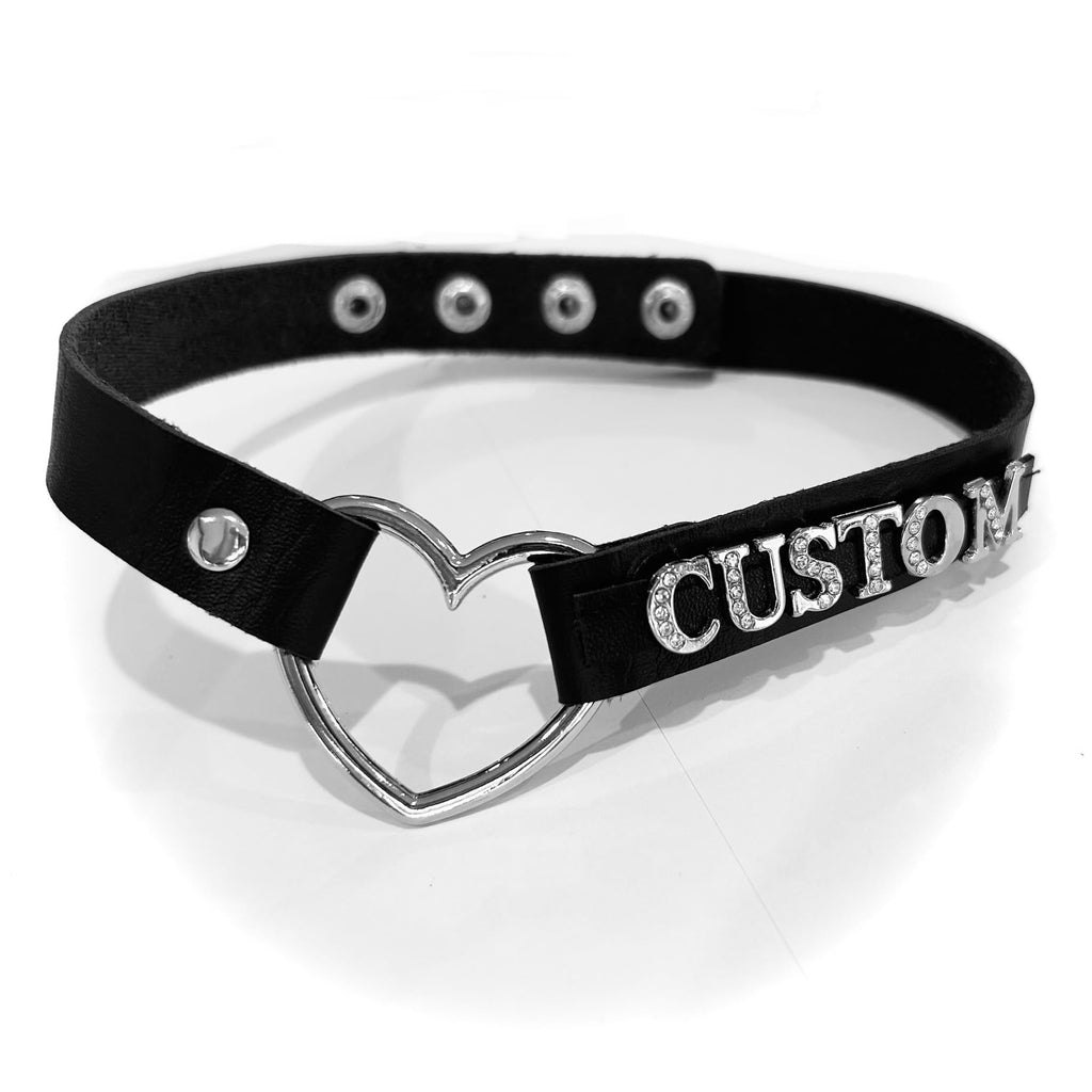 NaughtyBrit Custom heart word/name letter choker collar. Custom Personalized Word Choker Collar. Custom Text Choker – Express Yourself