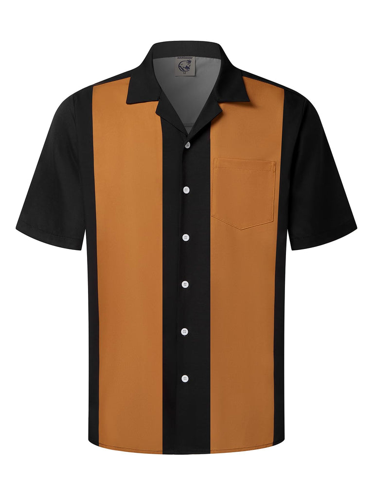 Hardaddy Men's Camp Collar Retro Vintage Bowling Button Down Shirt with Pocket Casual Short Sleeve Beach Shirts Summer Relaxed Fit Brown M