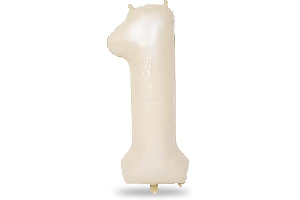 40 Inch Beige Number 1 Balloon for 1st Birthday Decoration, Large Self Inflating Cream Foil Number Balloons 0-9 for Boys Girls, White Sand 1 Helium Balloons for Women Men Party Anniversary Supplies