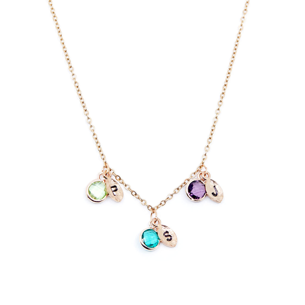 MignonandMignon Personalized Birthstone Initial Necklace, Custom Jewelry Gift for Mom, Family Birthstones Necklace, Birthday Gift for Grandma – BSN-H-L-D