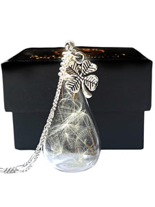 MadamLili Dandelion Necklace | Four Leaf Clover Pendant with Real Dandelion Seeds | 925 Sterling Silver Jewelry | Handmade Necklace for Women | Unique Birthday Gift for Her & Mom