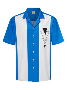 Hardaddy Men's Camp Collar Retro Vintage Bowling Button Down Shirt with Pocket Casual Short Sleeve Beach Shirts Summer Loose Fit Aqua Blue Triangle L