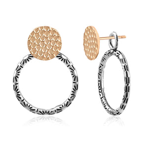 Watforsh Two Tone Jacket Earrings for Women Boho Style Geometric with Gold Hammered Studs and Silver Hoop Drop Mixed Metal Earrings