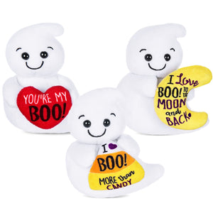 My OLi 6" Stuffed Ghost Plush Toys Set - Halloween Decorations Dolls with Heart, Candy Corn & Moon - Pack of 3 Cute Ghost Ornaments for Kids