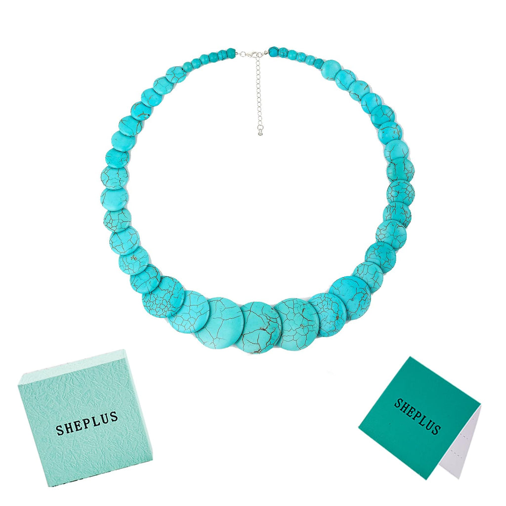 Sheplus Christmas Gifts for Wife - 925 Sterling Silver Genuine Turquoise Chunky Collar Necklace Handmade Authentic Real Western Choker Jewelry
