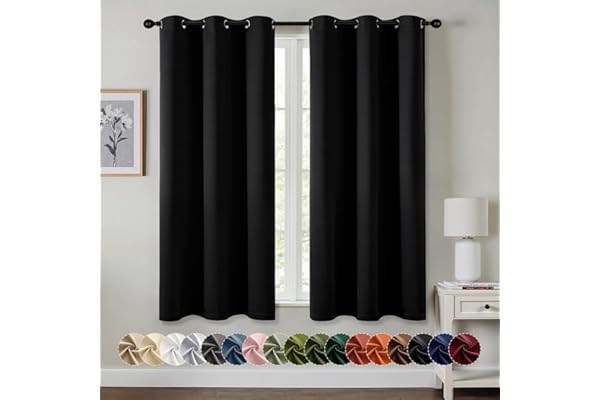 MIULEE Black Blackout Curtains for Bedroom Living Room 63 Inches Long 2 Panels, Thermal Insulated Room Darkening Drapes Solid Grommet Top Noise Reduction Light Blocking Halloween Window Treatments