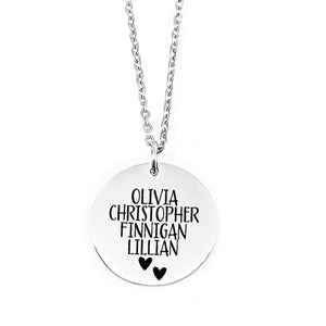 Emily Coin Necklace Engraved Kid's Names Necklace Mom Jewelry Gift Idea Personalized Necklace for Mom Gift Mother's Day Gift Stainless Steel