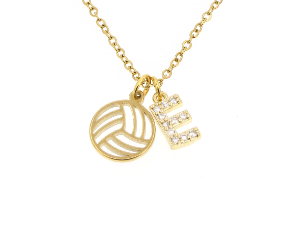DistinctlyIvy Volleyball Player Custom Initial Necklace - Girl Team Gift - Personalized Stainless Silver Gold - DII