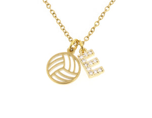 DistinctlyIvy Volleyball Player Custom Initial Necklace - Girl Team Gift - Personalized Stainless Silver Gold - DII