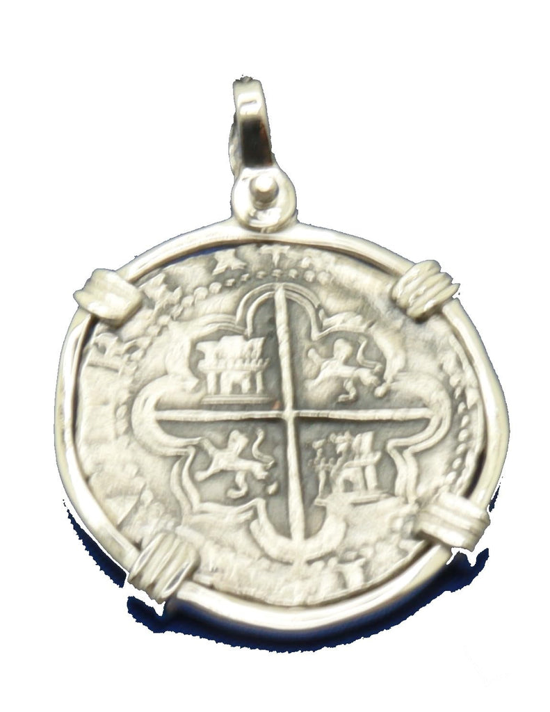 Sterling Silver Pirate Doubloon "1 Reale" Replica Atocha Shipwreck Coin Pendant with Shackle Bail