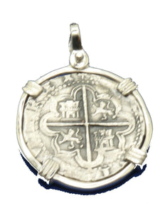 Sterling Silver Pirate Doubloon "1 Reale" Replica Atocha Shipwreck Coin Pendant with Shackle Bail