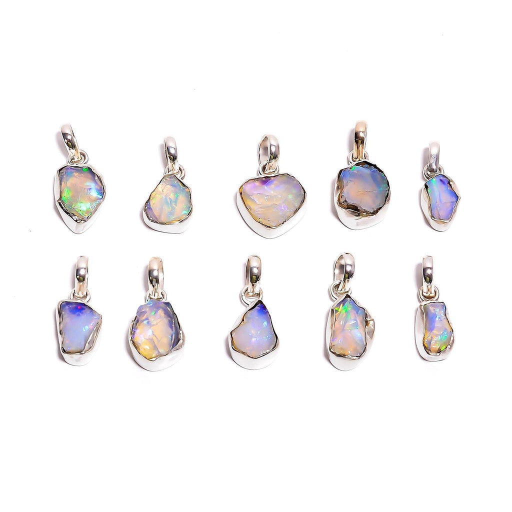 Gemkora Real Ethiopian Opal Crystal Bezel Pendant Only Gemstone Natural Stone Fire Play Healing Gemstone, 925 Sterling Silver (Pack of 1)