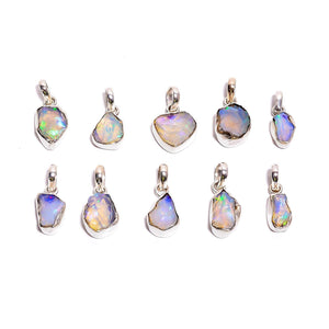 Gemkora Real Ethiopian Opal Crystal Bezel Pendant Only Gemstone Natural Stone Fire Play Healing Gemstone, 925 Sterling Silver (Pack of 1)