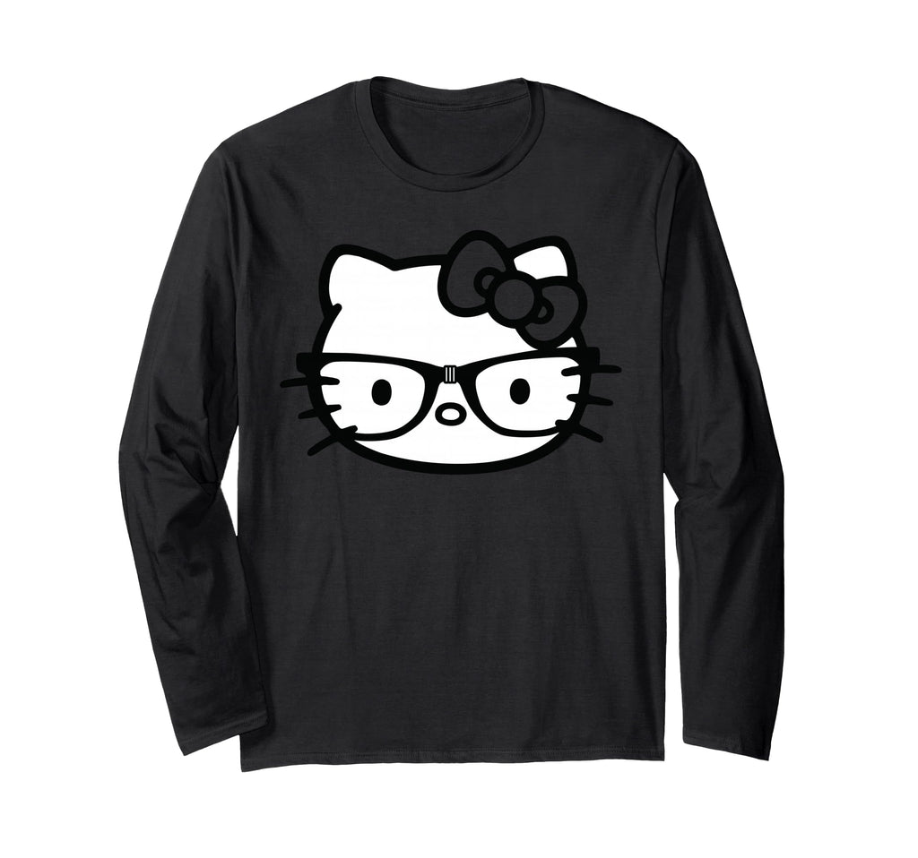 Hello Kitty Black and White Nerd Glasses Long Sleeve T-Shirt