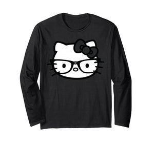 Hello Kitty Black and White Nerd Glasses Long Sleeve T-Shirt