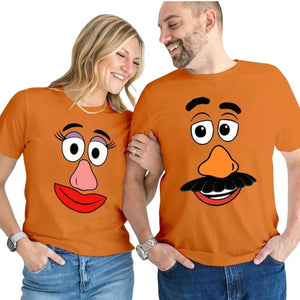 Generic Mr. Potato & Mrs. Potato Head Unisex Adult Multicolor Cartoon T-Shirt, Crew Neck, Short Sleeve, Loose Fit, Fall, Fashion T-Shirt