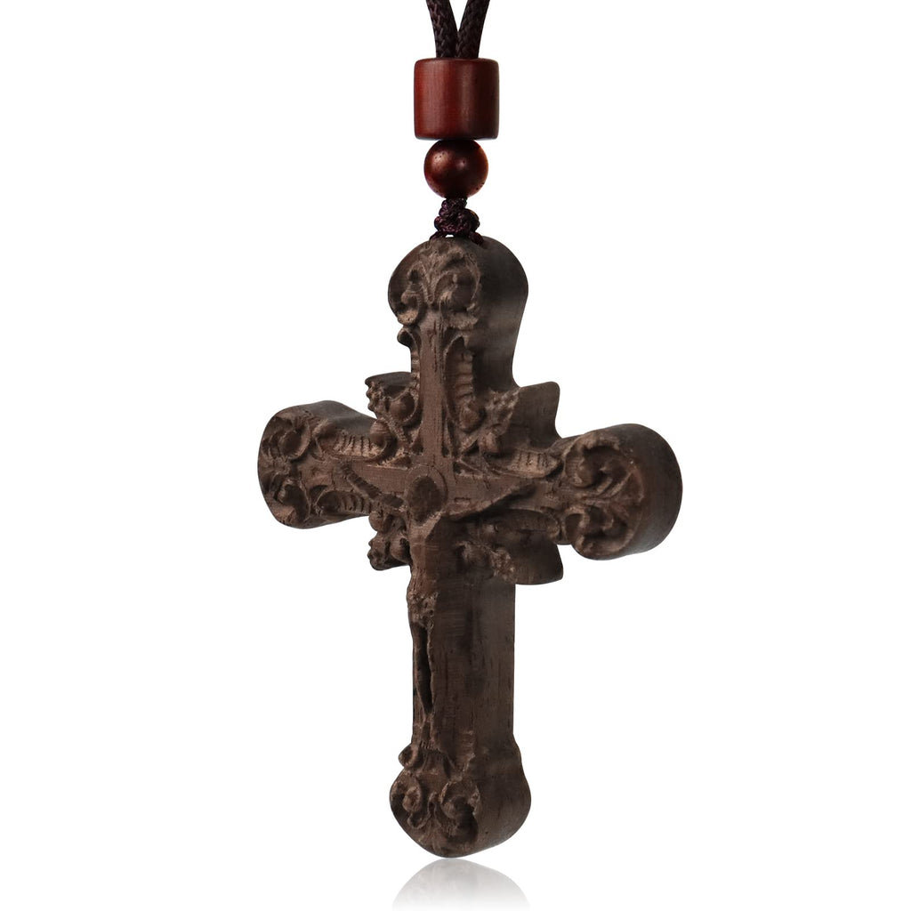TIANAO Cross Necklace for Men,Handmade Wood Cross Necklace, Cross for Car Mirror,Gift for Him-Adjustable Length Cross Necklace,Wooden Cross Necklace-More Comfortable