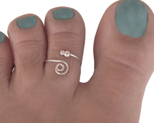 Handmade Silver Tiny Ball & Spiral Wire Warp Band Adjustable Toe Ring, 925 Sterling Silver, Swirl Thin Dainty Open Toe, Pinky or Knuckle Rings for Women, By MiYa Jewelry Creations