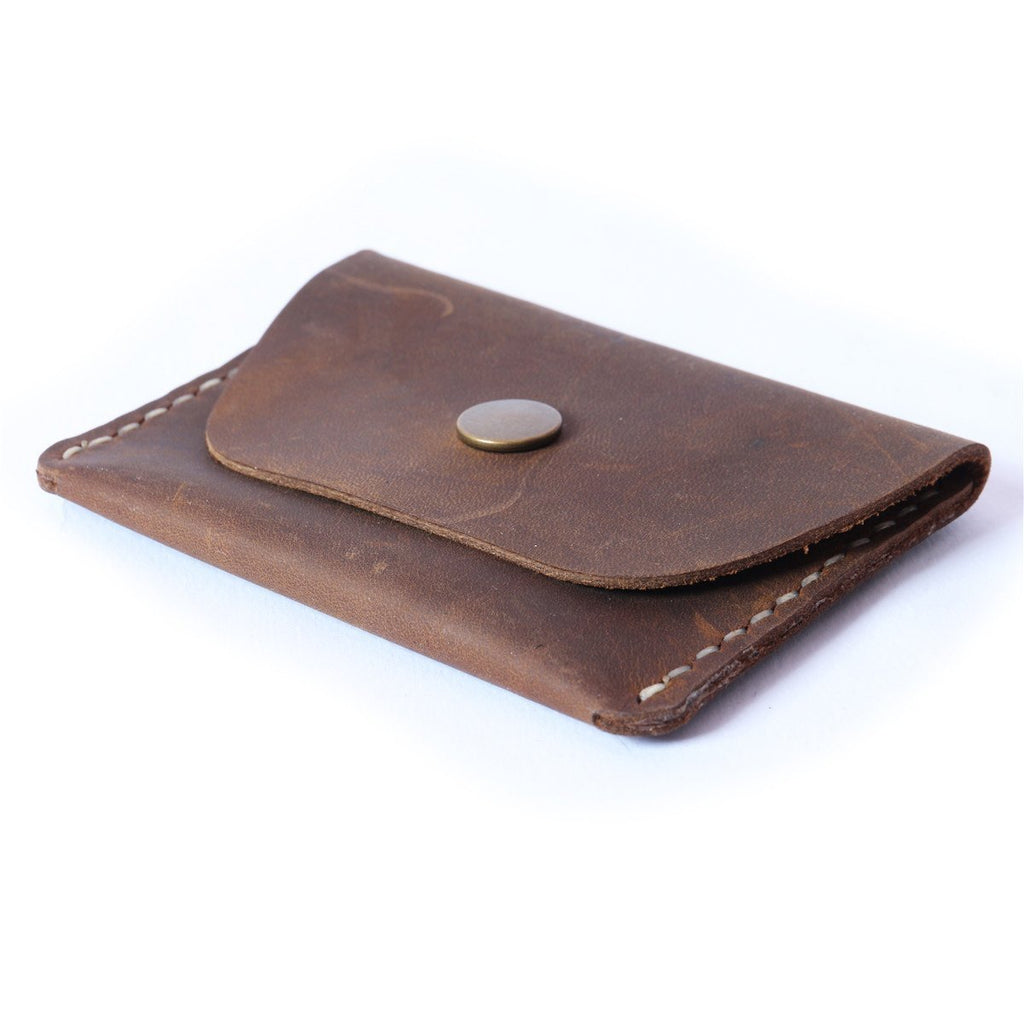 Handmade Vintage Leather Wallet - Slim Front Pocket Credit Card Holder, Hand-Stitched Genuine Cowhide Wallet for Men & Women, Holds 4-8 Cards + Cash (Flat seam sewing, Large Flap Wallet)