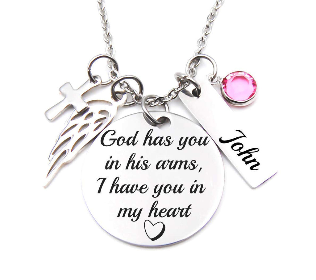 Memorial Jewelry, Stainless Steel Pendant, Necklace, God Has You In His Arms, I Have You In My Heart" Child loss, Loss of Loved One