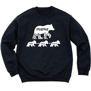Personalized Mama Bear Sweatshirt, Custom Mom Sweatshirts, Custom with Kids Names, Women's Cute Long Sleeve Top