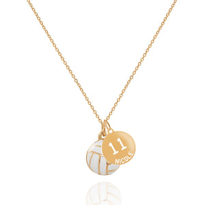 Personalized Volleyball Necklace – Custom Engraved Jersey Coin & 3D Charm – Silver or Gold Plated Gift for Players, Coaches, or Teams – Chelsea Impression (Gold Plated)