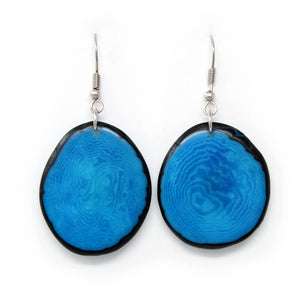Tagua Nut Earrings Blue Chips Handmade Fair Trade, LIghtweight, by Florama Natural Jewelry