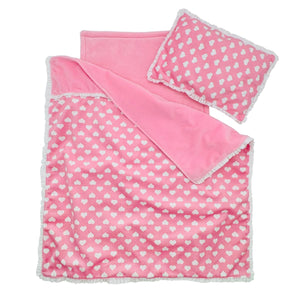 Baby Doll Accessories Dollhouse Bedding Set - Doll Blanket, Pillow & Mattress Playset for 18" Dolls,Gifts for Boys Girls Ages 3 4 5 Year Old (Pink Heart)