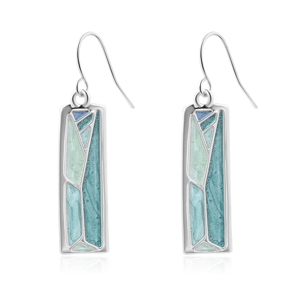 Watforsh Silver Dangle Blue Earrings for Women Shaped Rectangle Wide Bar Enamel Earrings Colorful Geometric Drop for Summer