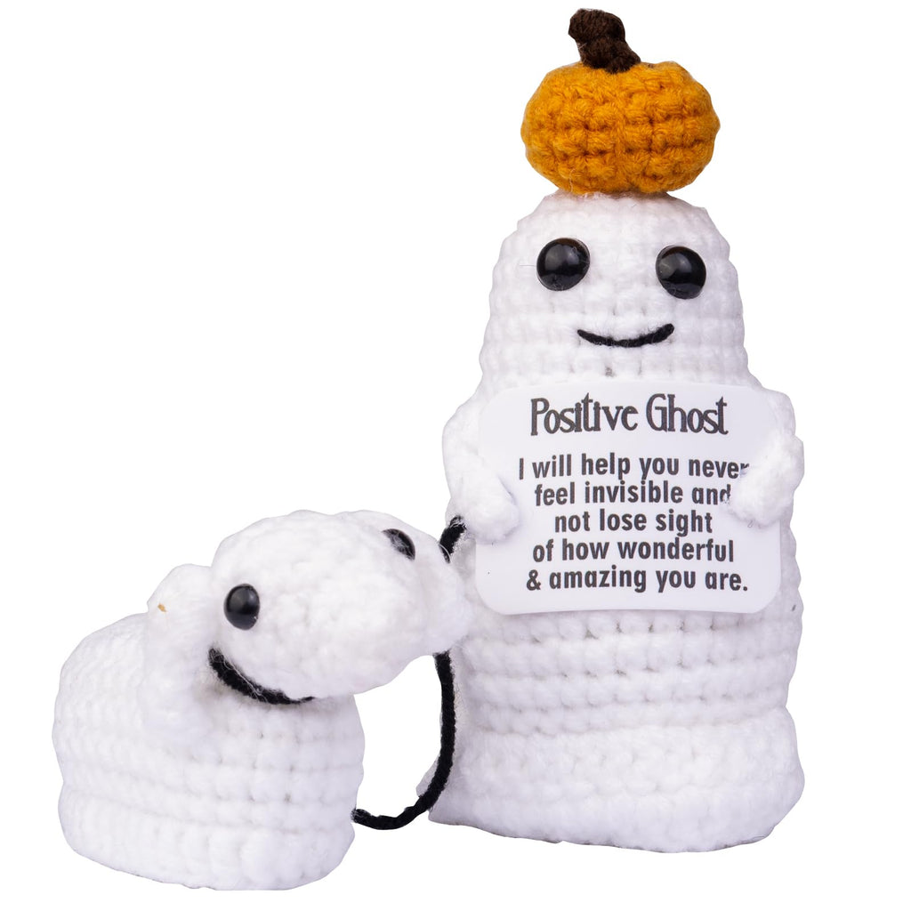 Halloween Positive Ghost Walking Dog Doll, Funny Knitted Crochet Doll Spooky Ghost Dog Toy Halloween Easter Decoration Gifts Encouragement