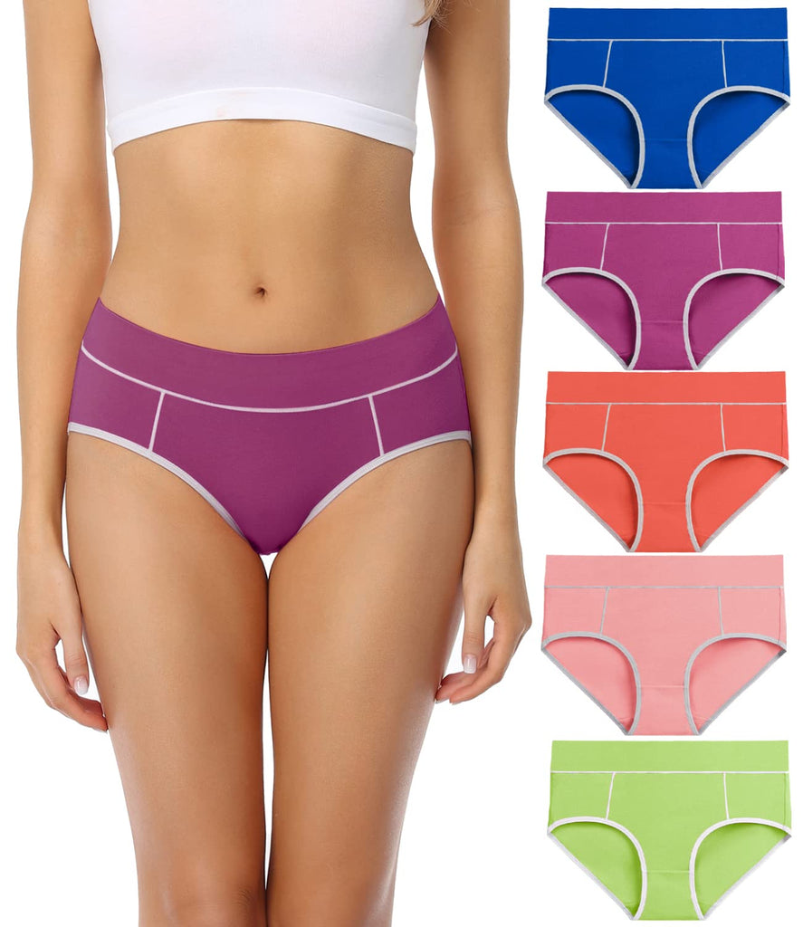 wirarpa Women's Cotton Underwear Soft Mid Waisted Briefs Ladies Panties 5 Pack,Bright Color Size XS