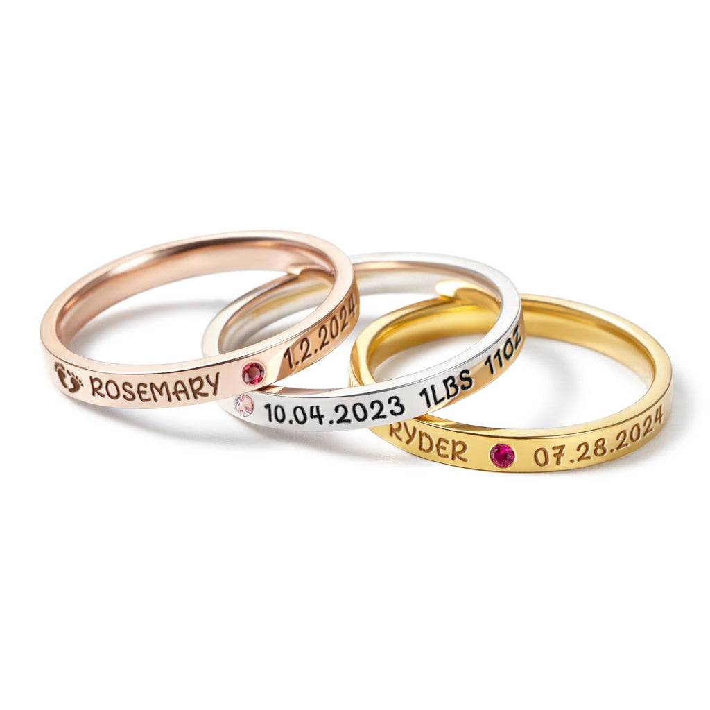 CENTIME Baby Name Ring for Mom, Customized Rings for New Mom, Baby Stats Ring, Jewelry Gift for Mom, First Time Mom Jewelry, 925 Sterling Silver 18K Gold Plated
