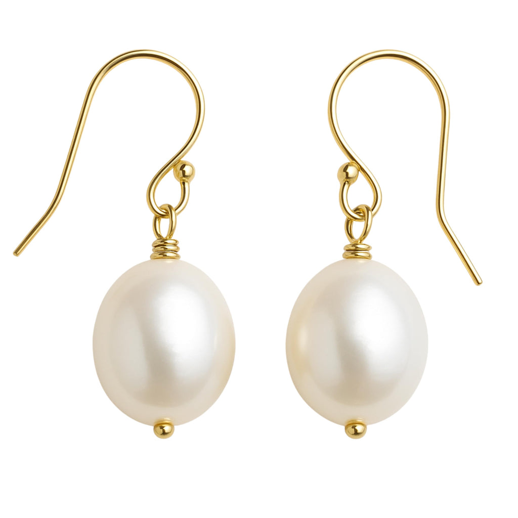 9-11mm Cultured Freshwater Pearl Gold Filled Drop Dangle Earrings - Handmade Gemstone Jewelry Gift Ideas for Women - Wedding and Bridal Jewellery - Classic Earrings - Birthday Present