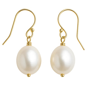 9-11mm Cultured Freshwater Pearl Gold Filled Drop Dangle Earrings - Handmade Gemstone Jewelry Gift Ideas for Women - Wedding and Bridal Jewellery - Classic Earrings - Birthday Present