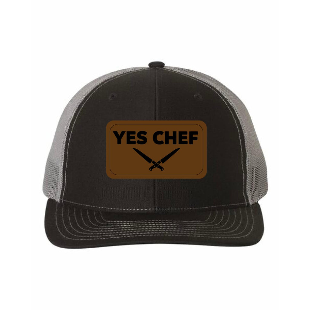 Yes Chef Hat, Leatherette Richardson 112 Trucker Cap, Yes Chef Richardson Cap, Black Charcoal