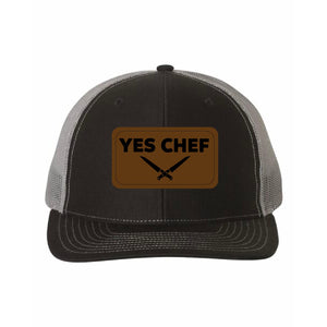 Yes Chef Hat, Leatherette Richardson 112 Trucker Cap, Yes Chef Richardson Cap, Black Charcoal