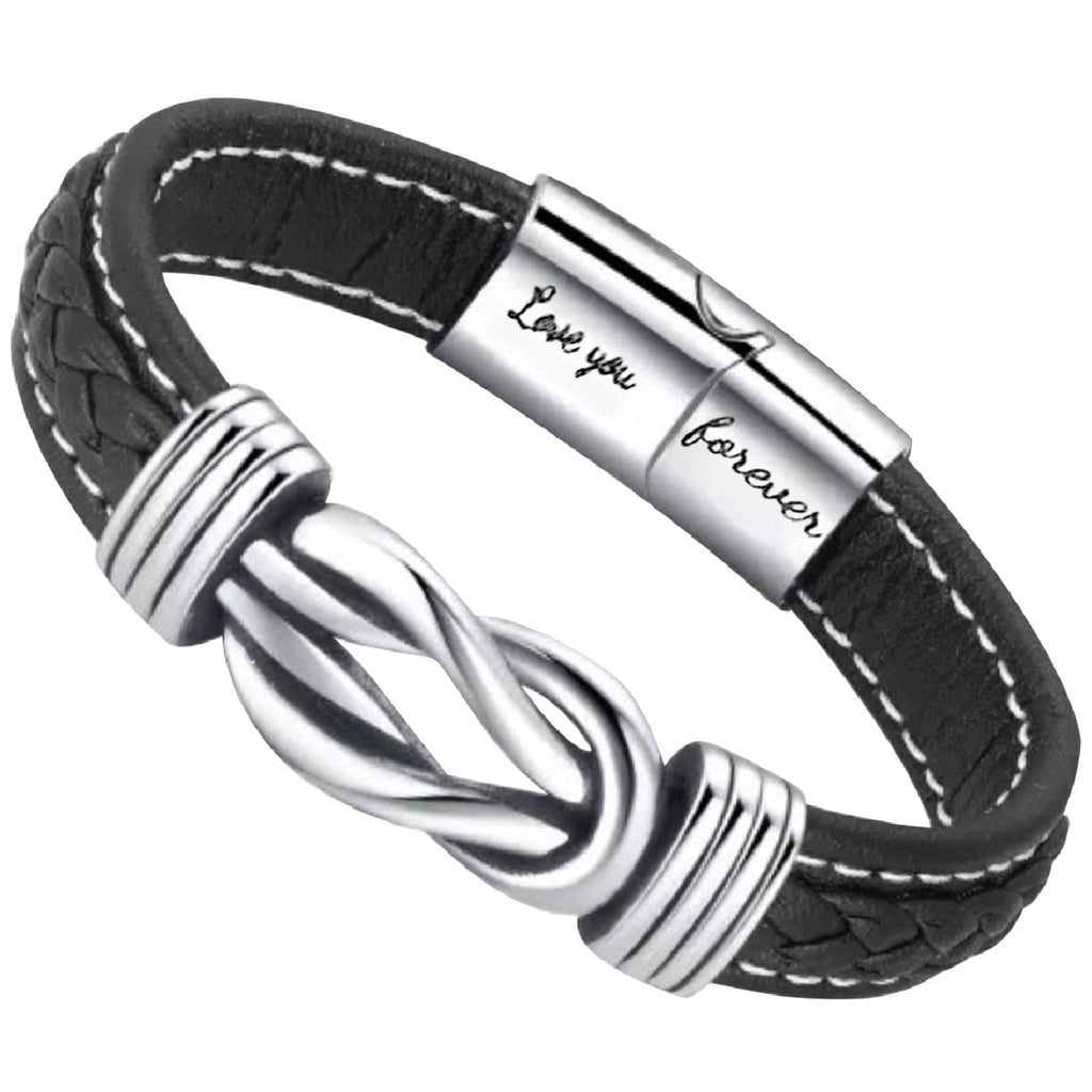 VDKIDKT To My Grandson Steel Genuine Leather Bracelet for Boy Men Back to School Gift for Him Handmade Wrist Band Cuff Bangle Bracelet with Magnetic Clasp Inspirational Braided Leather Bracelet Gift