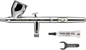 Airbrush set with 'iwata' branding on a white background