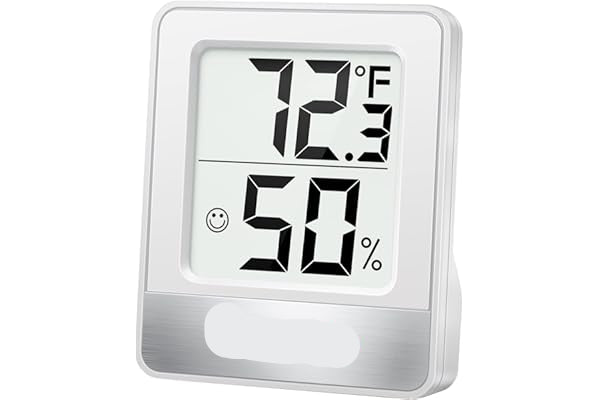 Thermometer and humidity monitor with digital display on a white background
