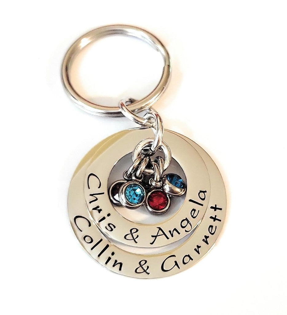 Tucker's Trinkets And Treasures Two Layered Birthstone Key Chain, Family Names, Children Names, Crystal Birthstones, Mother's Day Gift for Mom, Personalized Gift for Mom